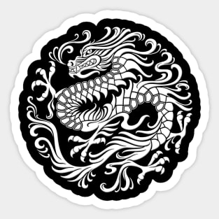 Traditional White Chinese Dragon Circle Sticker